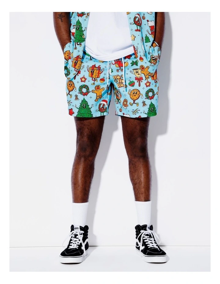 Blue Christmas Print Shorts in Blue image 1