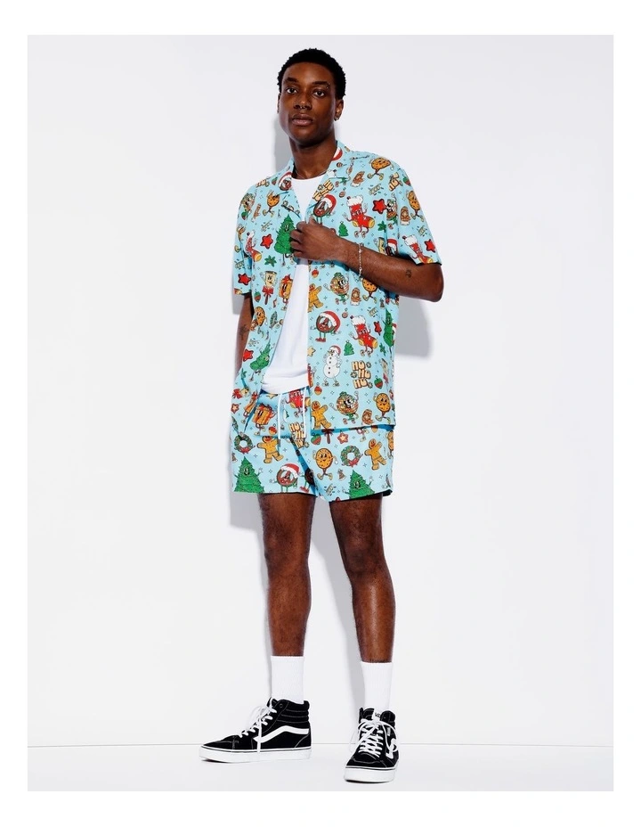 Blue Christmas Print Shorts in Blue image 2