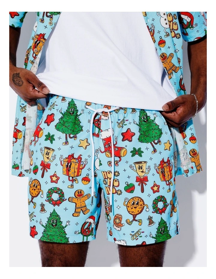 Blue Christmas Print Shorts in Blue image 3