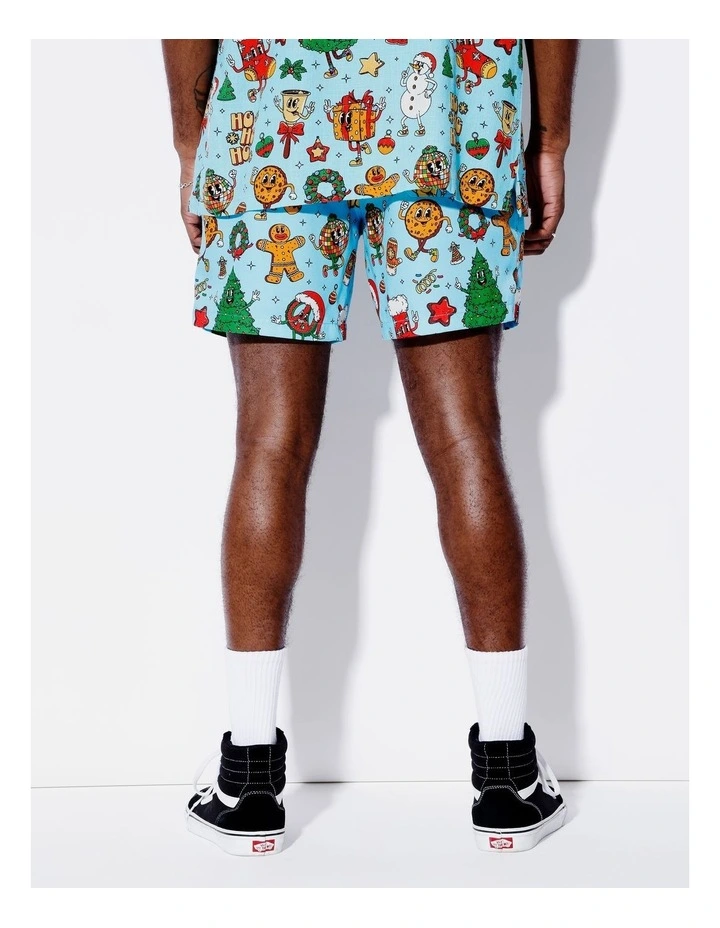 Blue Christmas Print Shorts in Blue image 4