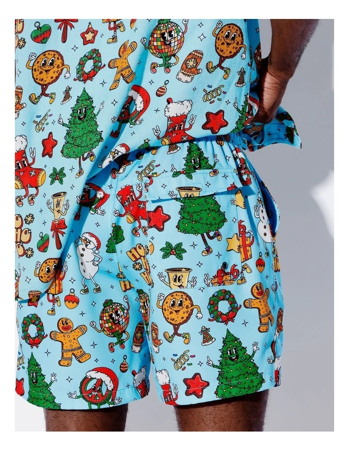 Blue Christmas Print Shorts in Blue image 5