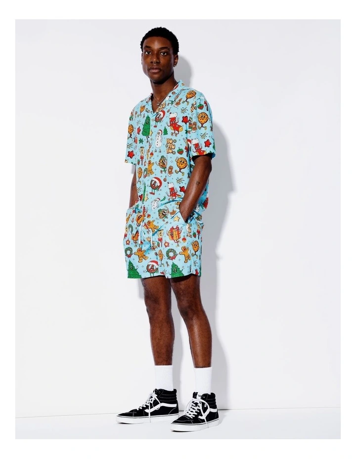 Blue Christmas Print Shorts in Blue image 6