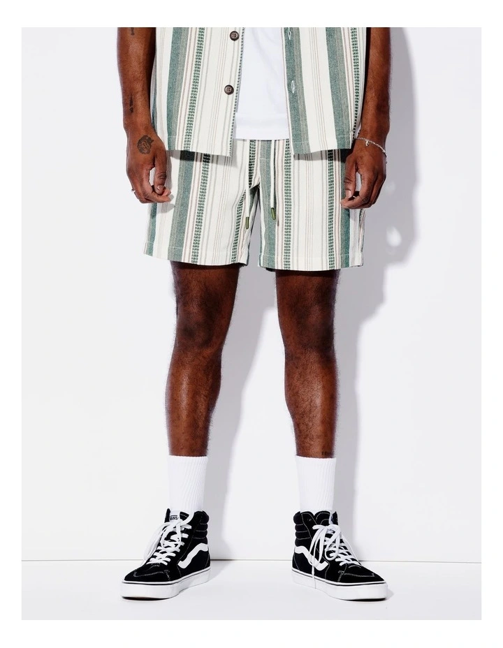 Waffle Stripe Shorts in Green image 1