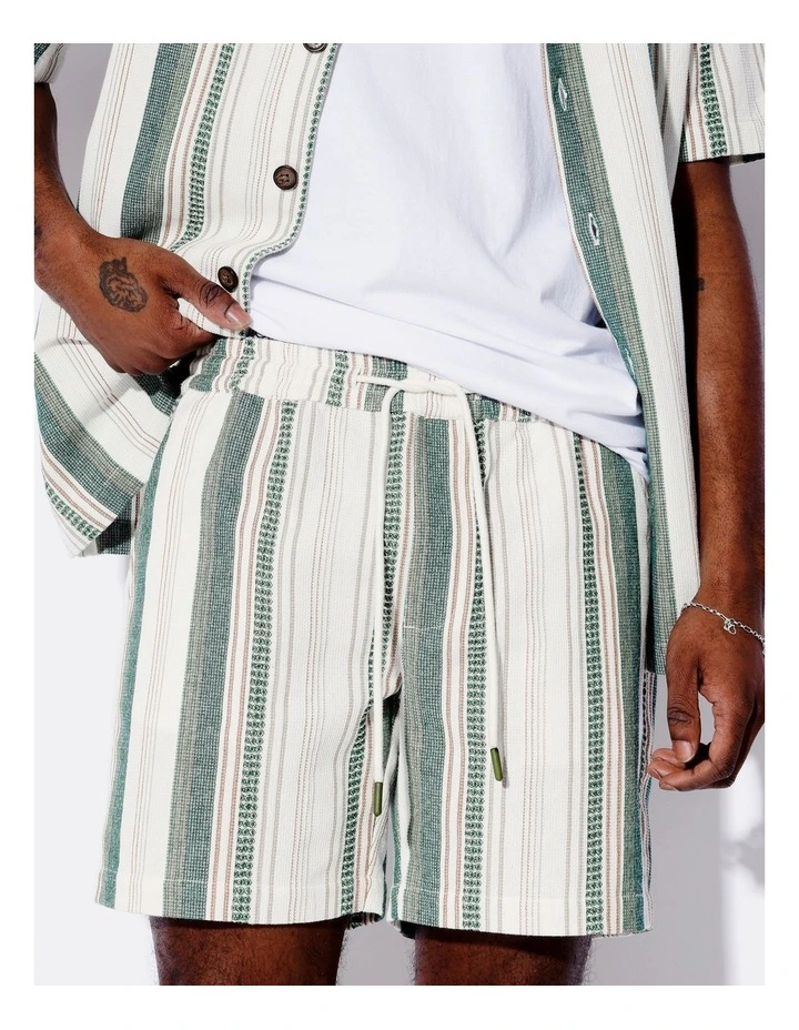 Waffle Stripe Shorts in Green image 3