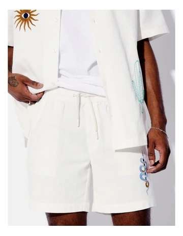 Giddy Up Embroidered Shorts in Ecru