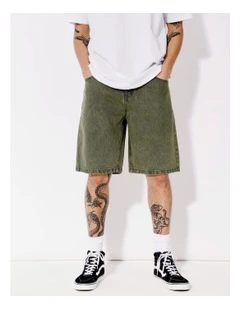 Farley Garment Wash Denim Shorts in Green