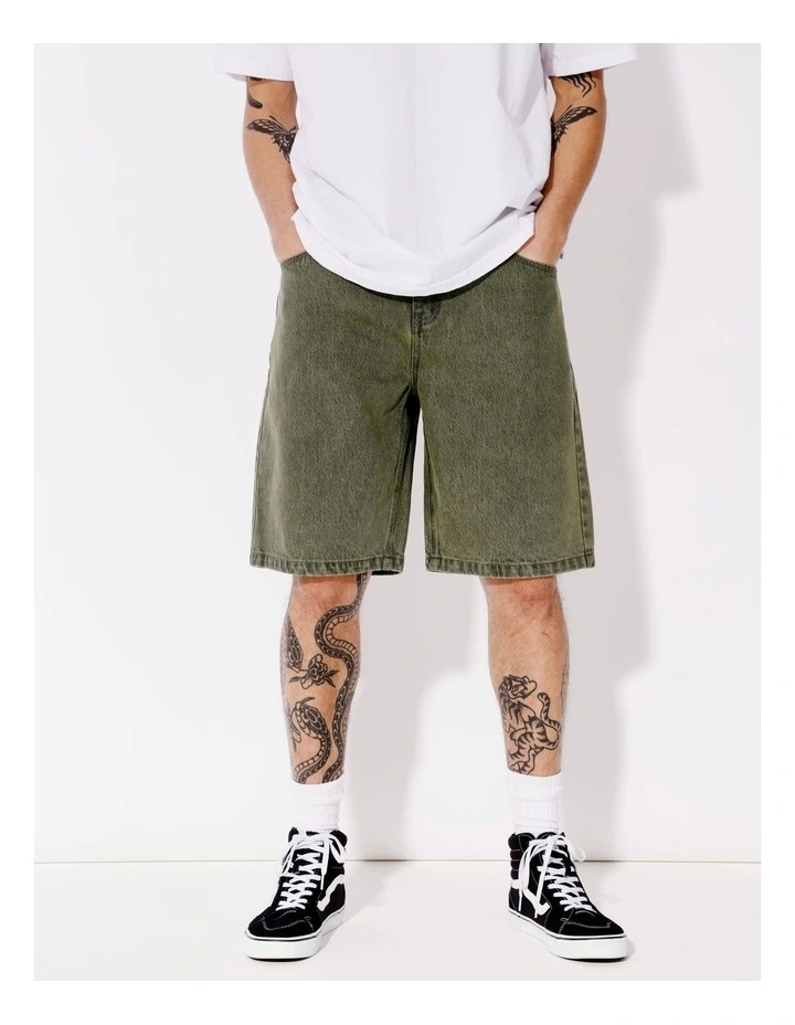 Farley Garment Wash Denim Shorts in Green image 1