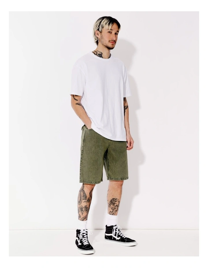 Farley Garment Wash Denim Shorts in Green image 4