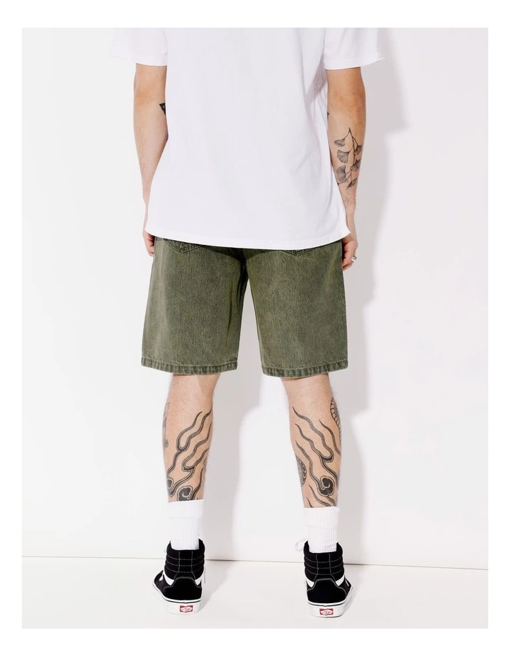 Farley Garment Wash Denim Shorts in Green image 5