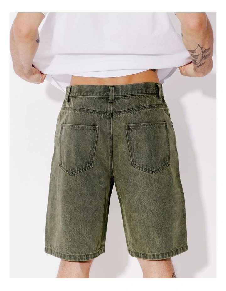 Farley Garment Wash Denim Shorts in Green image 6