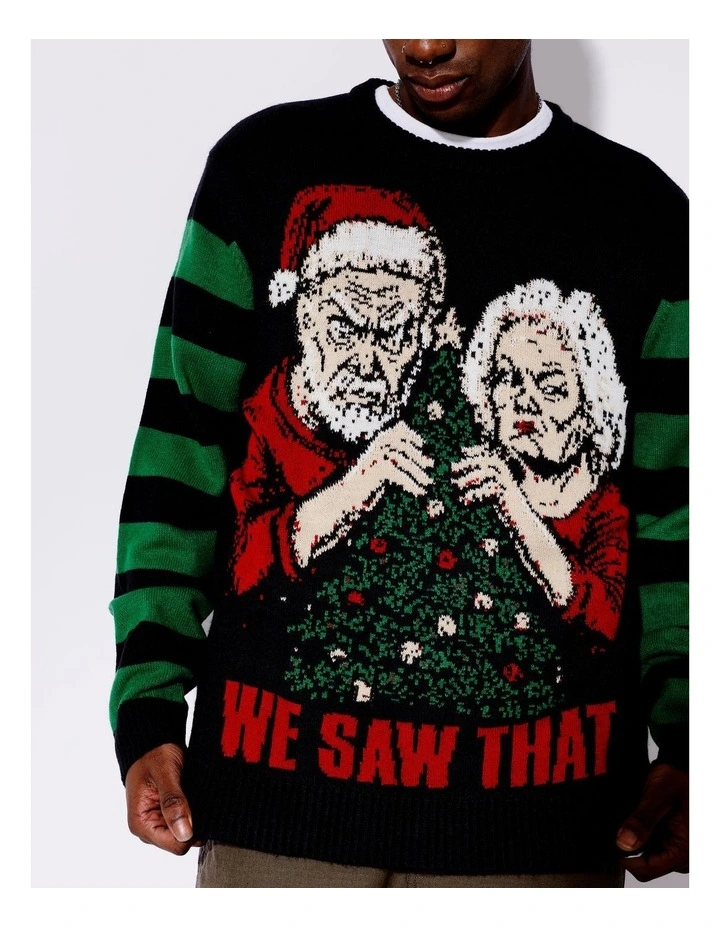 We Saw That Christmas Crew Knit in Black image 3