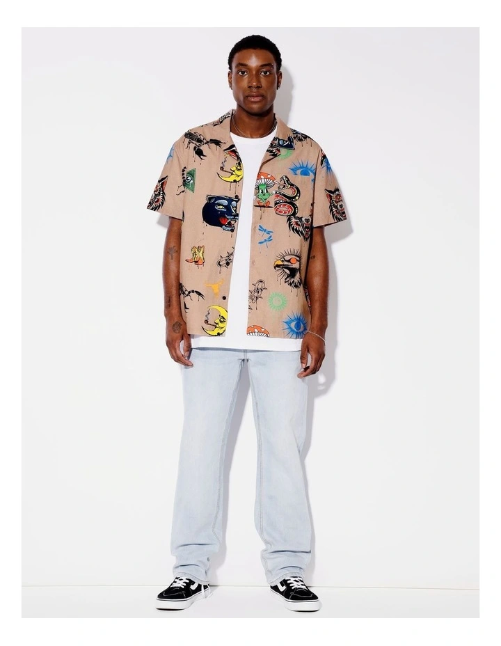 Street Art Print All Gender Oversize Short Sleeve Shirt in Brown image 3