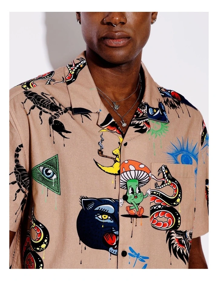 Street Art Print All Gender Oversize Short Sleeve Shirt in Brown image 5