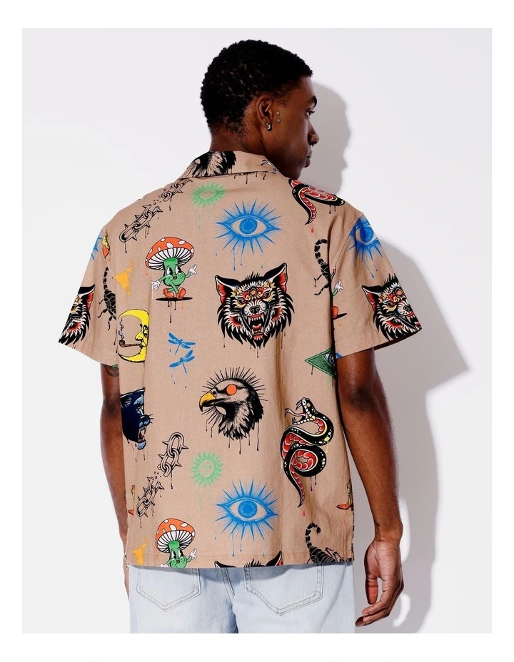 Street Art Print All Gender Oversize Short Sleeve Shirt in Brown image 7