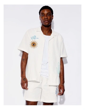 Giddy Up Embroidered Shirt in Ecru