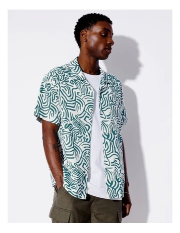 Mapped Out Textured Short Sleeve Shirt in Blue