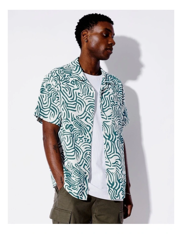 Mapped Out Textured Short Sleeve Shirt in Blue image 1