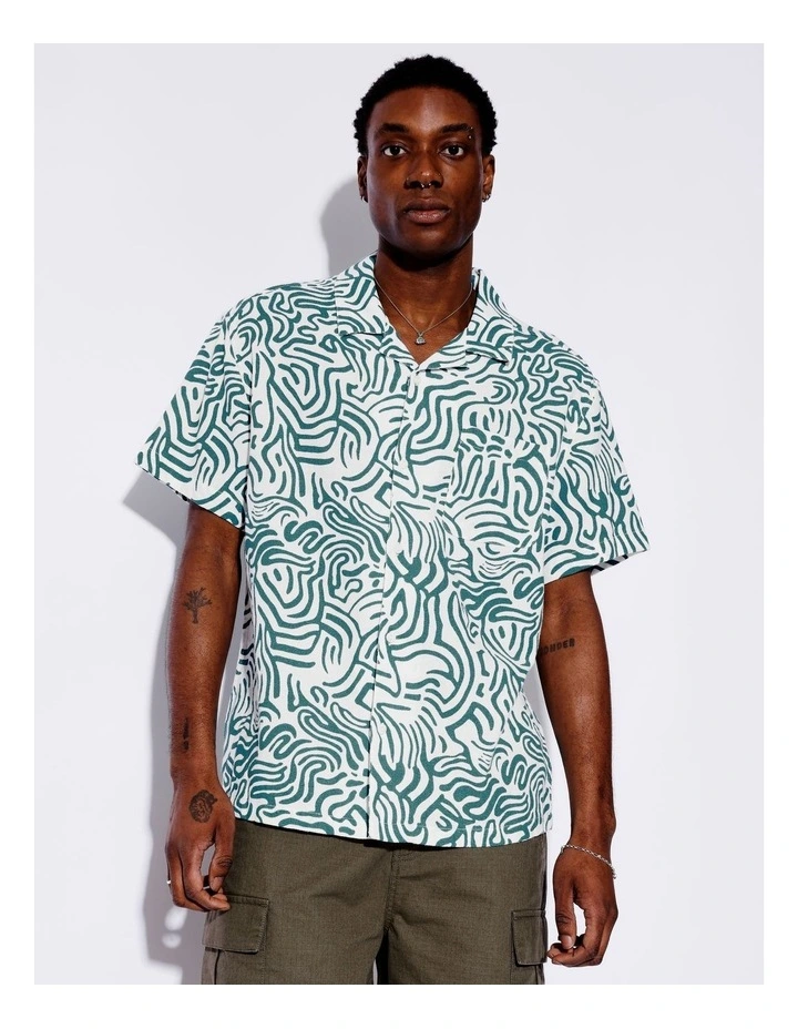 Mapped Out Textured Short Sleeve Shirt in Blue image 3