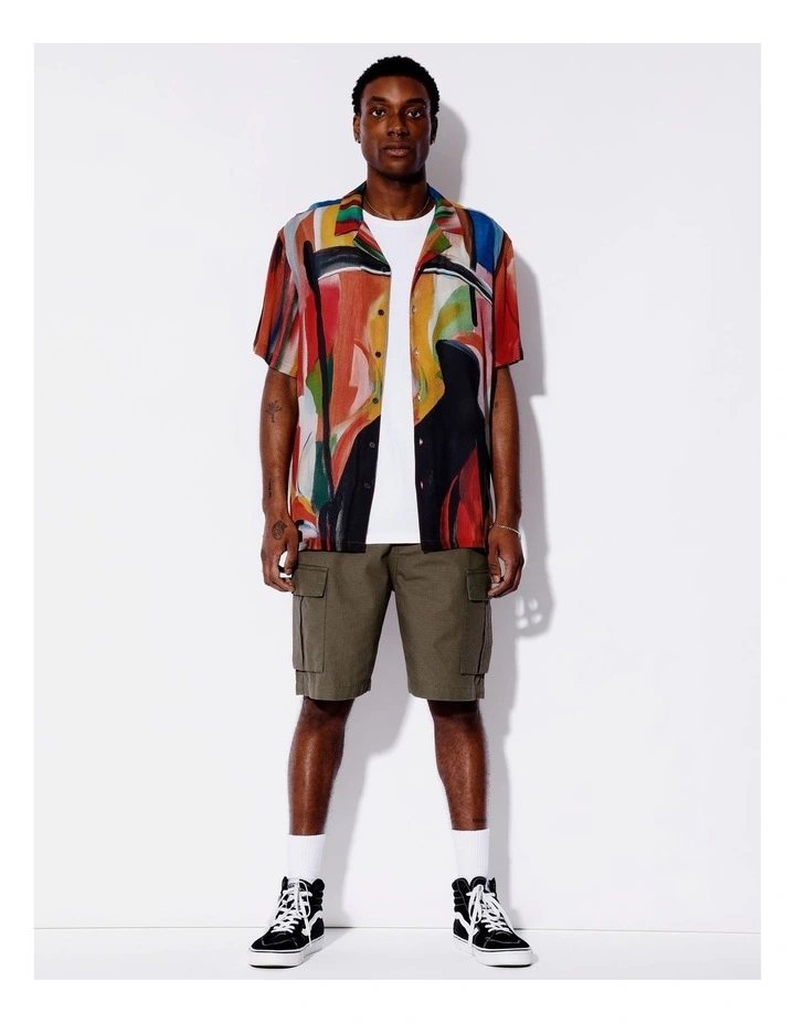 Painted Placement Print Short Sleeve Crepe Rayon Shirt in Assorted image 2