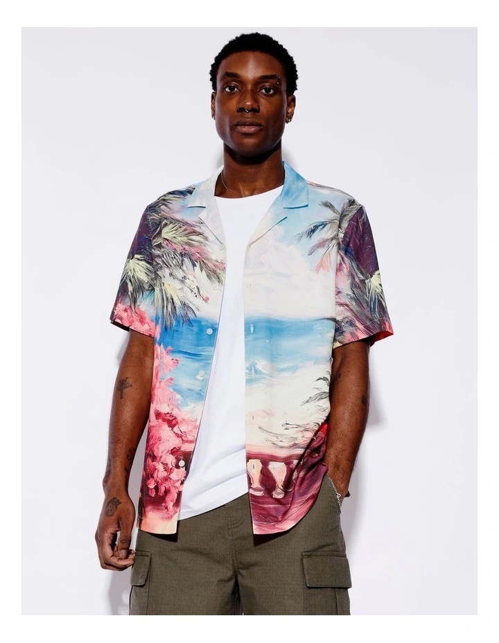 Destination Placement Print Textured Rayon Shirt in Blue image 2