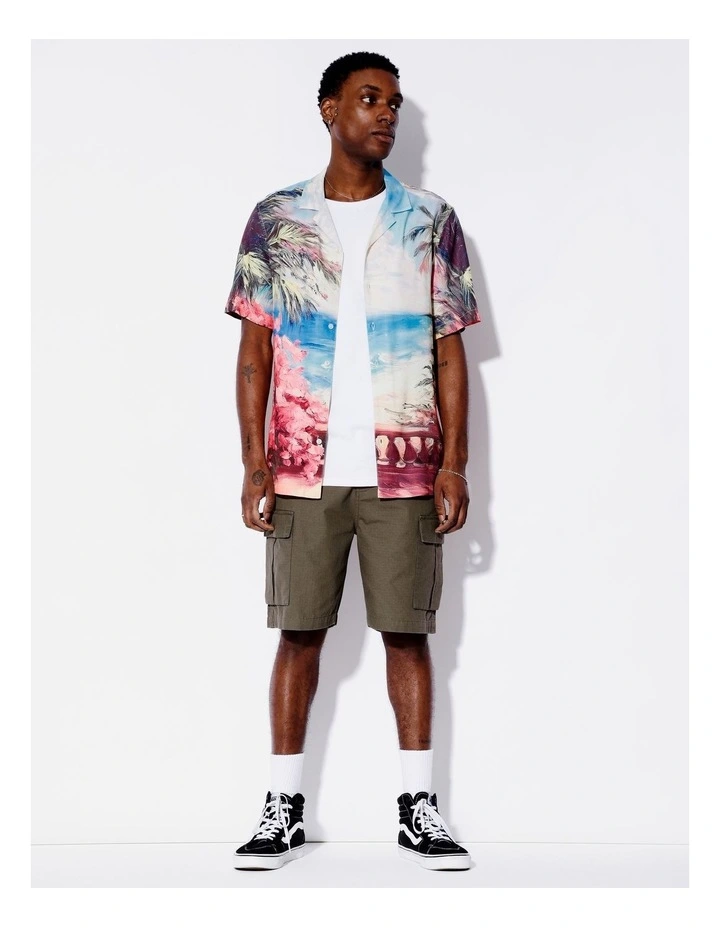Destination Placement Print Textured Rayon Shirt in Blue image 3