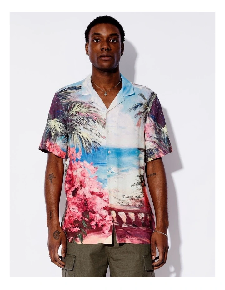 Destination Placement Print Textured Rayon Shirt in Blue image 4