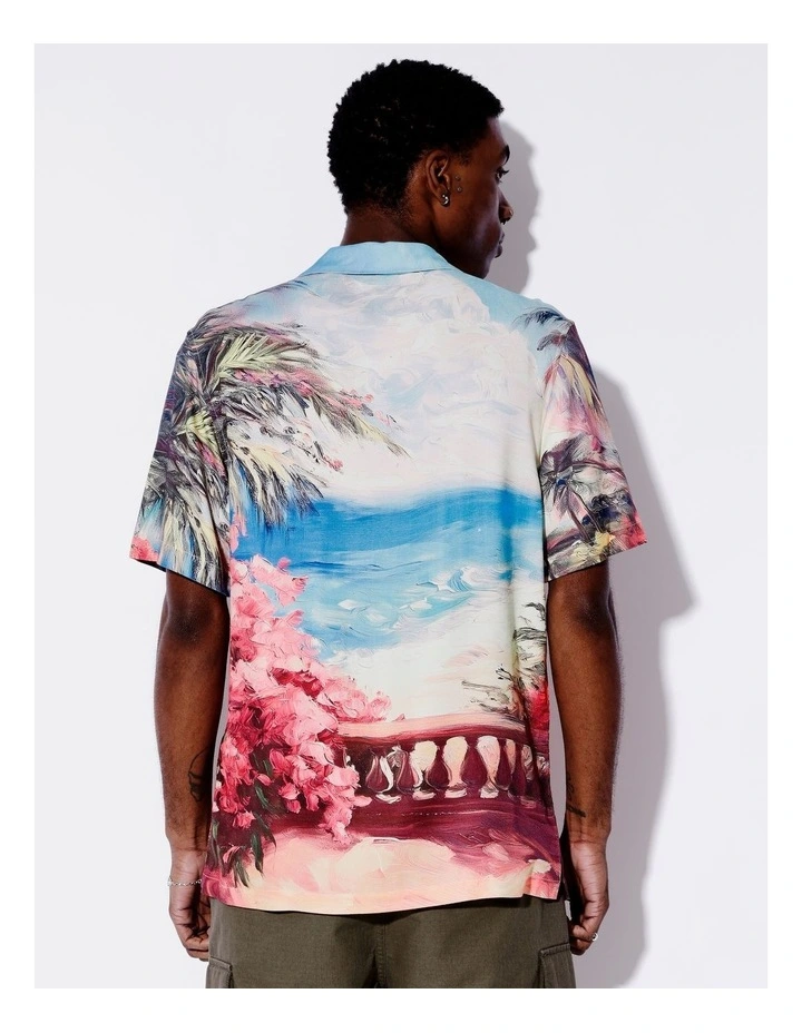 Destination Placement Print Textured Rayon Shirt in Blue image 5