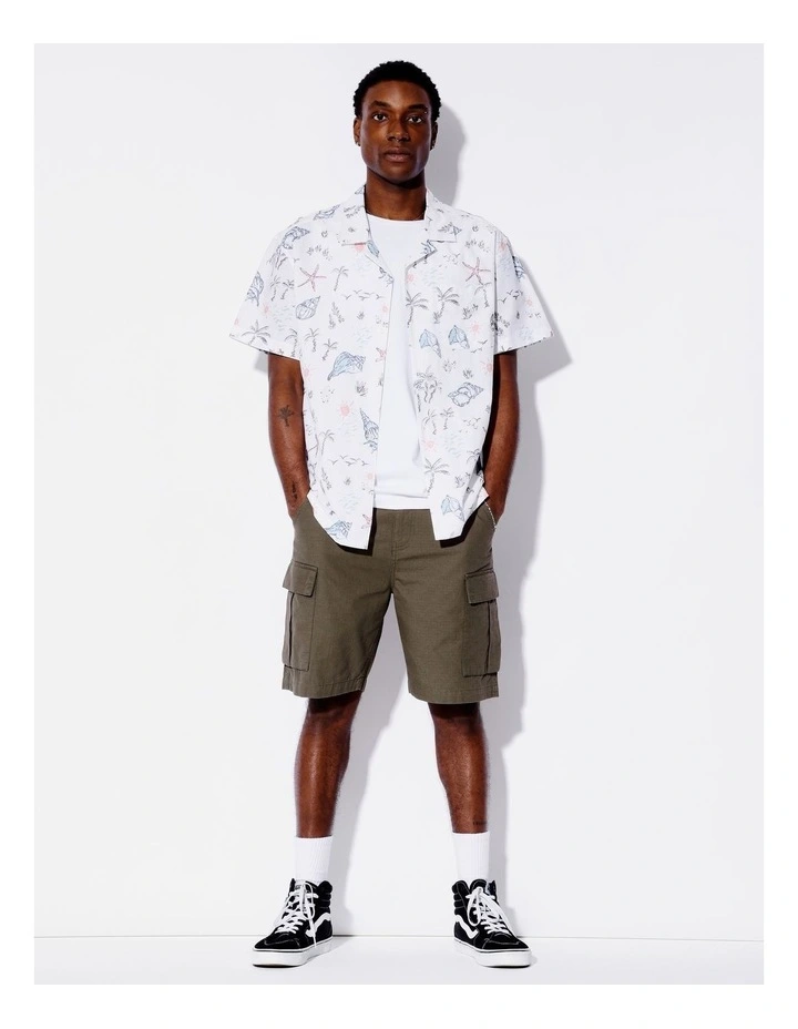 Coral Coast Print Short Sleeve Oversize All Gender Shirt in White image 3