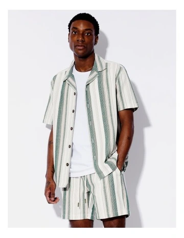 Waffle Stripe Short Sleeve Shirt in Green
