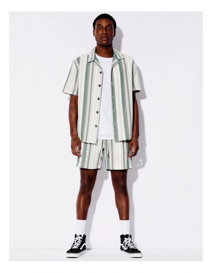 Waffle Stripe Short Sleeve Shirt in Green image 2
