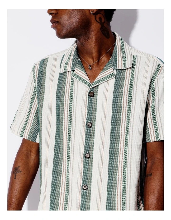 Waffle Stripe Short Sleeve Shirt in Green image 3