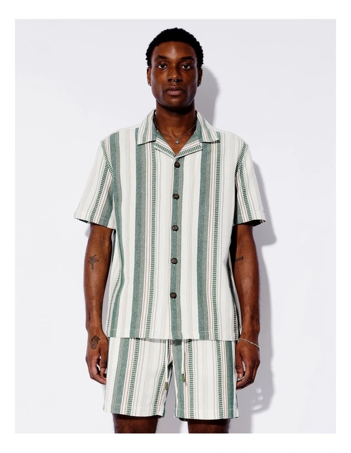 Waffle Stripe Short Sleeve Shirt in Green image 4