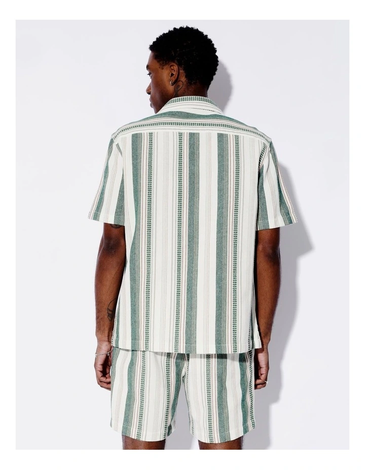 Waffle Stripe Short Sleeve Shirt in Green image 5