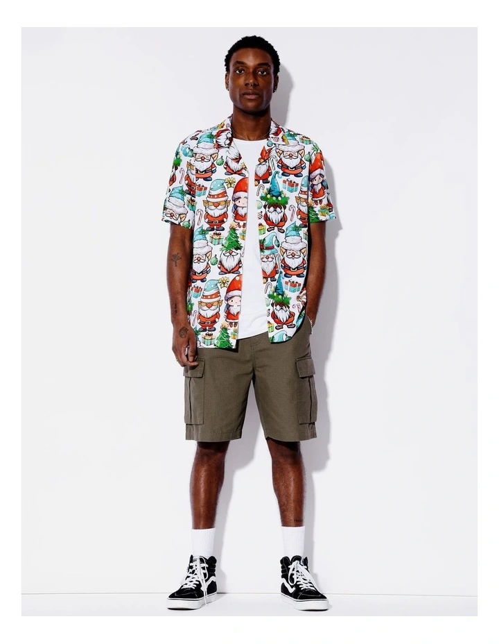 Santa Baby Print Rayon Short Sleeve Shirt in White image 2