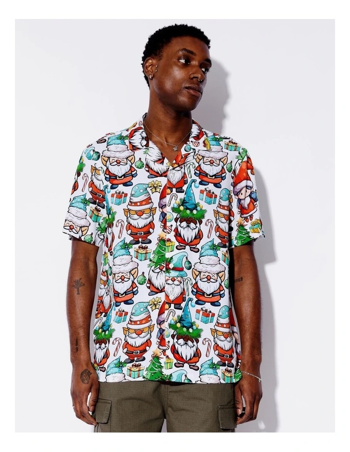 Santa Baby Print Rayon Short Sleeve Shirt in White image 3
