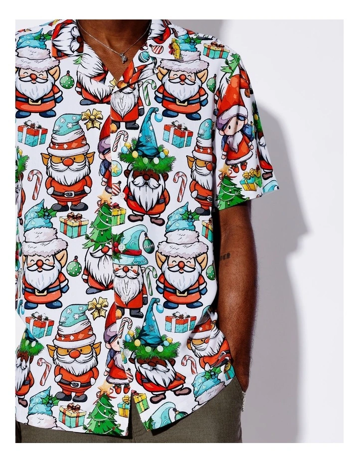 Santa Baby Print Rayon Short Sleeve Shirt in White image 4