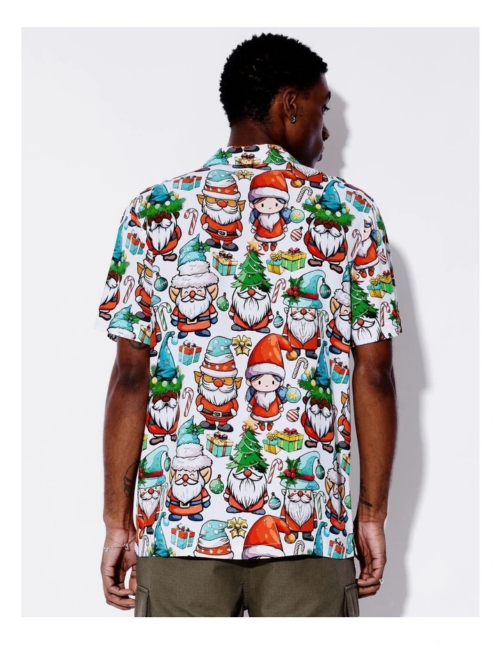 Santa Baby Print Rayon Short Sleeve Shirt in White image 5