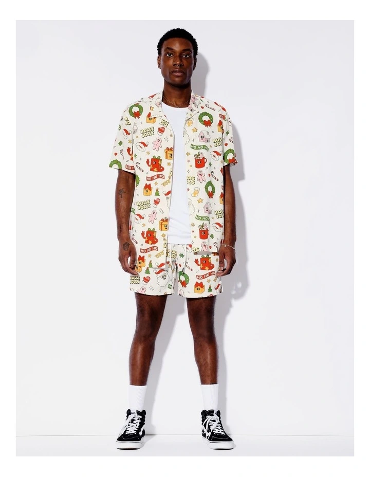 Silly Season Print Linen Blend Short Sleeve Shirt in Natural image 3