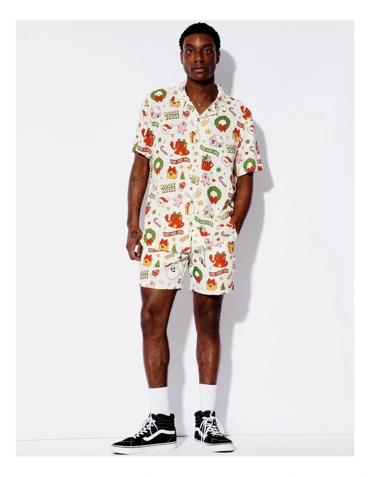 Silly Season Print Linen Blend Short Sleeve Shirt in Natural image 6