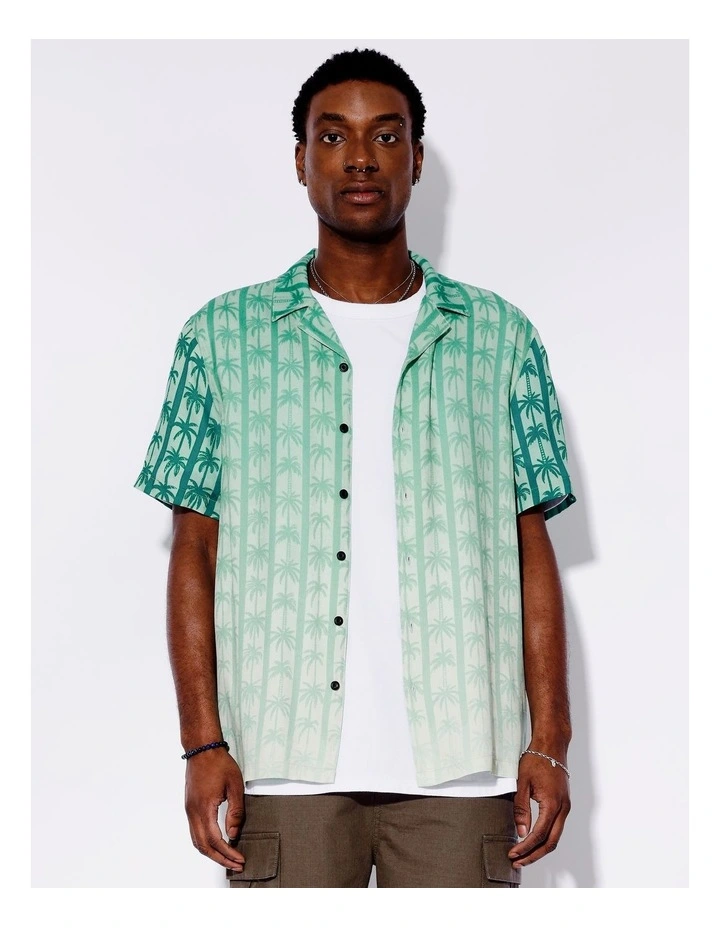 Palm Spring Placement Print Short Sleeve Shirt in Green image 1