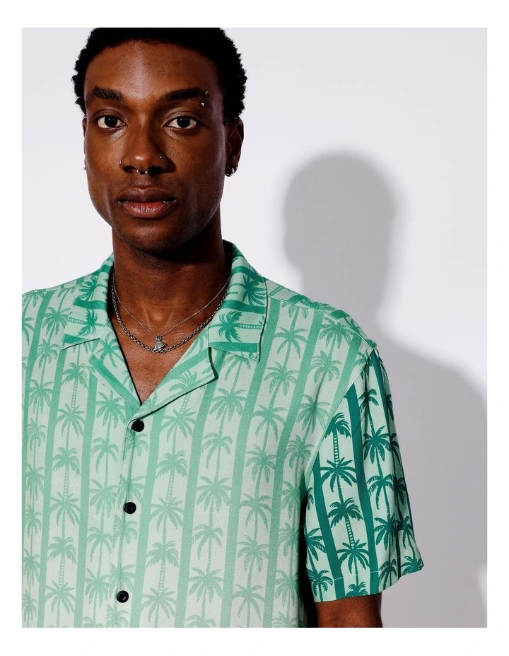 Palm Spring Placement Print Short Sleeve Shirt in Green image 3