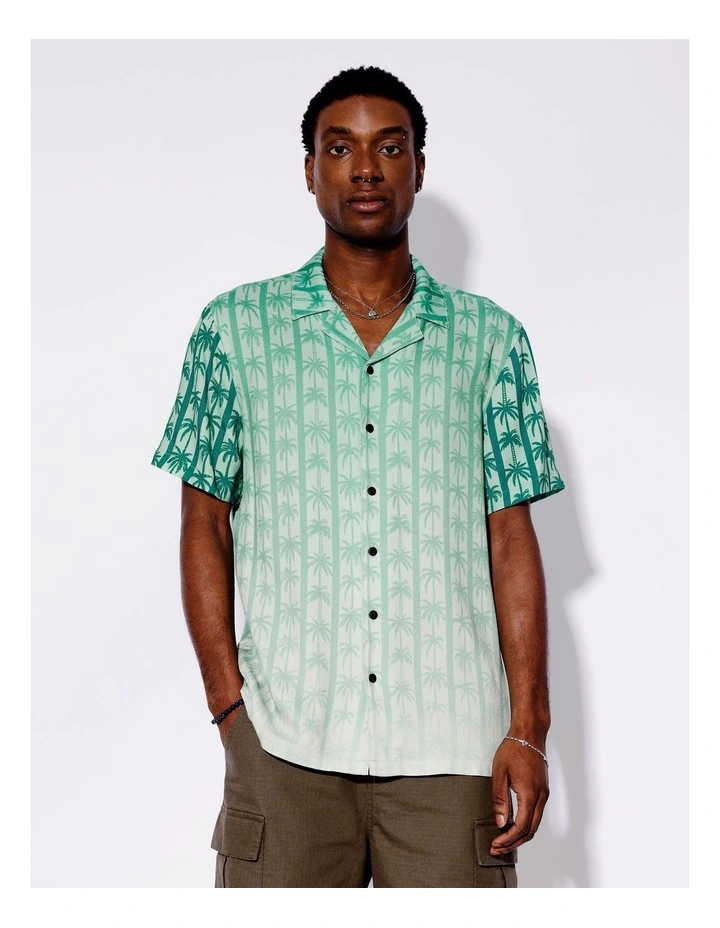 Palm Spring Placement Print Short Sleeve Shirt in Green image 4