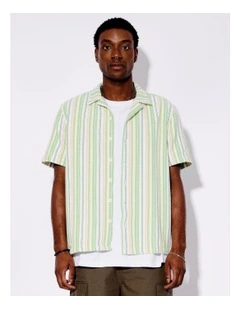Briar Stripe All Gender Oversized Short Sleeve Shirt in Green