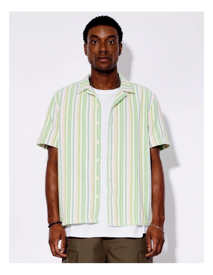 Briar Stripe All Gender Oversized Short Sleeve Shirt in Green image 1