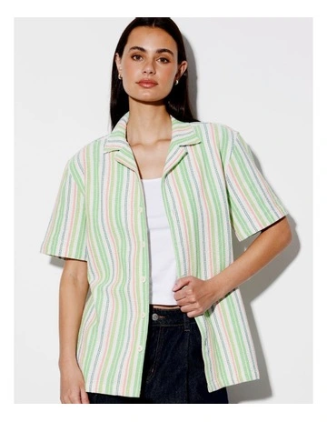 Briar Stripe All Gender Oversized Short Sleeve Shirt in Green