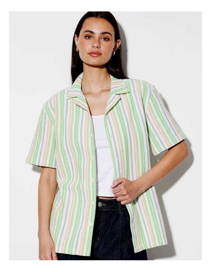 Briar Stripe All Gender Oversized Short Sleeve Shirt in Green image 2