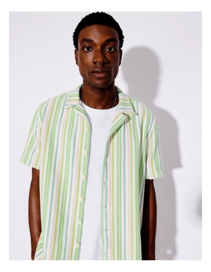 Briar Stripe All Gender Oversized Short Sleeve Shirt in Green image 4