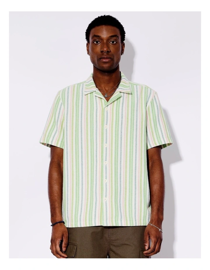 Briar Stripe All Gender Oversized Short Sleeve Shirt in Green image 5