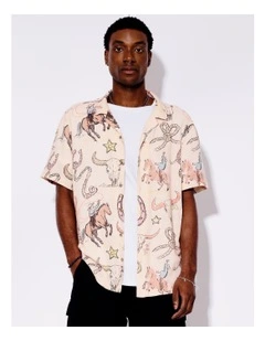 Cassidy Print Linen Blend Short Sleeve Shirt in Pink