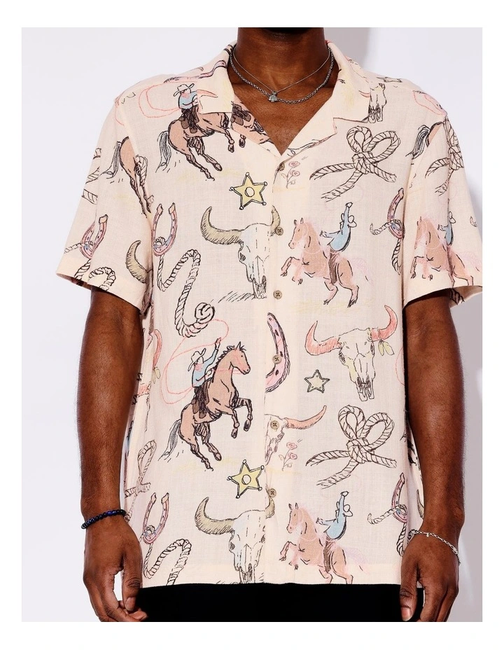 Cassidy Print Linen Blend Short Sleeve Shirt in Pink image 2